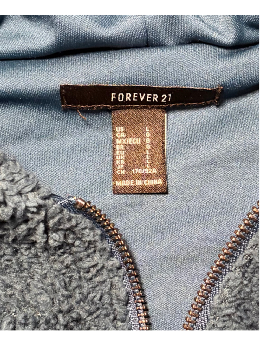 Women's Forever 21 Teal Sherpa Fleece Quarter-Zip Hoodie Size L - Picture 5 of 5